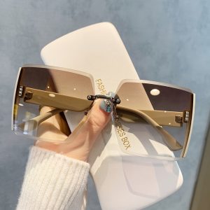 UV400 Women'S Glasses, Stylish Glasses, Square Style, Black/Pink/Green/Brown Lenses, Gradient Lenses, With Diamond Rim, Glasses Case Glasses 2-in-1