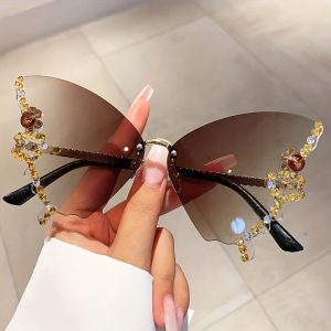 Y2K Butterfly Fashion Women's Aesthetics Water Diamond Sunshade Decoration Glasses Beach Party Club Fashion Glasses