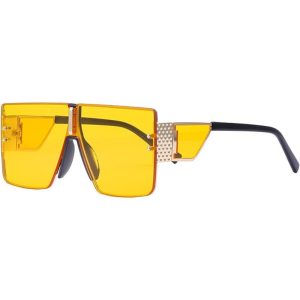 Vintage Polarized Sunglasses Men Women Oversized Square UV Protection Sunglasses, Yellow