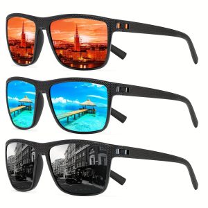 [Polarized Square Sunglasses] 3pcs Lightweight Square Polarized Sunglasses - Men and Women Frame Sunglasses with UV Protection