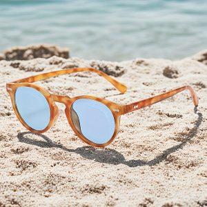 Polarized Round Fashion Glasses with Protection, Lightweight Acetate Frames - Vintage Style for Beach, Camping, Hiking, Driving
