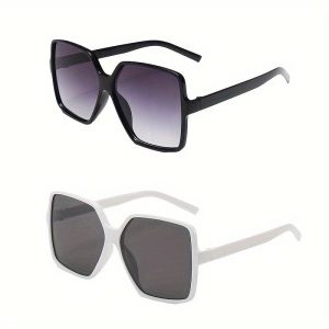 2pcs Anti Glare Oversized PC Frame Sun Shades Glasses for Women Men - Fashion Driving Beach Travel