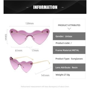 New frameless trimmed heart-shaped sunglasses, internet celebrity Instagram, same style street photography sunglasses, trendy peach heart glasses